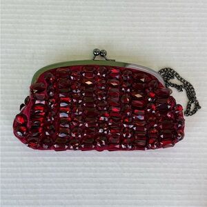 The Limited Red Crystal Beaded Clutch with Chain